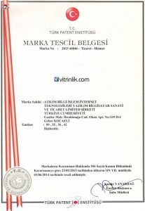 Atılım Yazılım vitrinlik Marka Tescil Belgesi